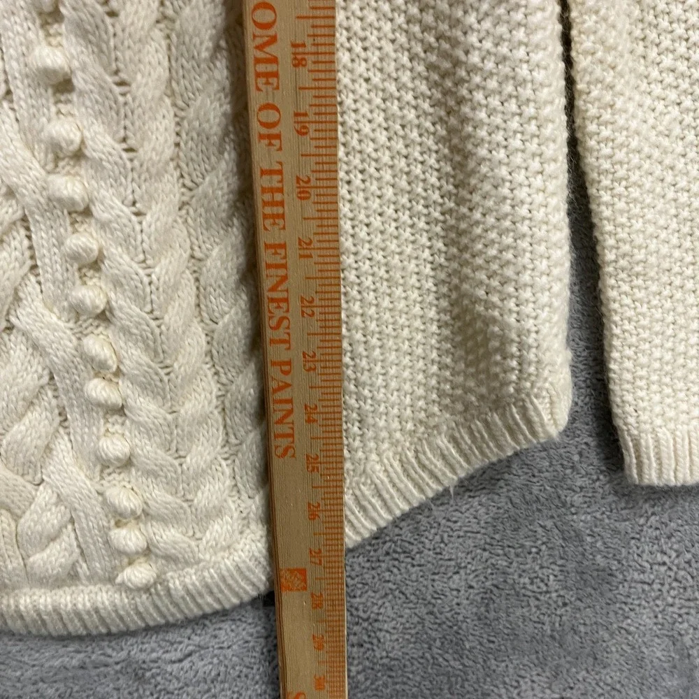 J Crew Sweater Womens Medium Cable Knit Ivory Wool Knit Fishermens‎ Pullover